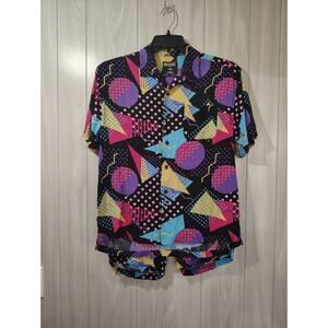 Massive Geometric Y2K 90s Button-up Shirt With Shorts Shirt Size M Shorts Size L